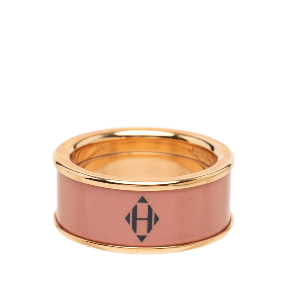 Pre-Loved Hermes Medium Gold Plated Enamel H Diamant Uni Ring